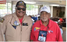  ?? (Special to The Commercial/Richard Ledbetter) ?? National Black Pilots of America President John Hicks (left) from Tuskegee, Ala., and California Red Tails Chapter President Jarvis DeLaine participat­e in Operation Skyhook.