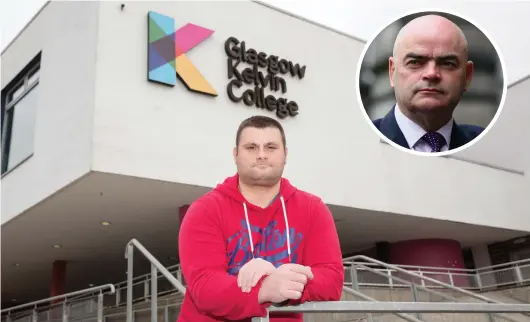  ??  ?? Grant MacKay is worried about the impact of the strike on his learning at Glasgow Kelvin College; EIS general Secretary Larry Flanagan, inset, said lecturers were not being valued by colleges