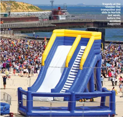  ??  ?? Tragedy at the seaside: The trampoline and slide in Norfolk last week, before the accident happened