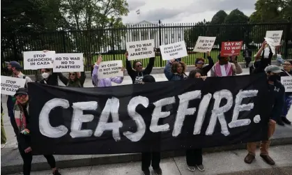  ?? ?? Protesters calling for a ceasefire in Gaza near the White House in Washington on 16 October 2023. Photograph: Kevin Lamarque/Reuters