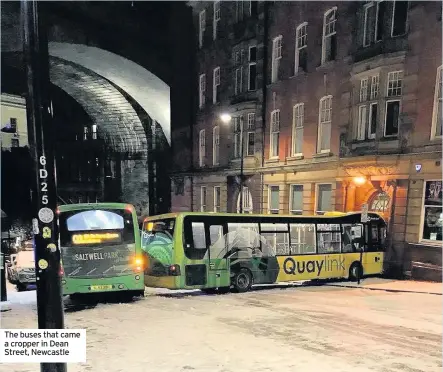  ??  ?? The buses that came a cropper in Dean Street, Newcastle