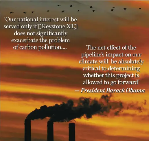  ?? CHARLIE REIDEL / THE ASSOCIATED PRESS ?? The need to curb greenhouse gas emissions was at the fore of U.S. president Barack Obama’s speech Tuesday.