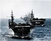  ?? ?? Seen here is just one quarter of Task Group 38 in 1944, led by the light carrier Langley and fleet carrier Essex