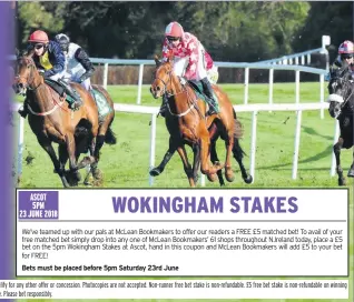  ?? We’ve teamed up with our pals at Mclean Bookmakers to offer our readers a FREE £5 matched bet! To avail of your free matched bet simply drop into any one of Mclean Bookmakers’ 61 shops throughout N.ireland today, place a £5 bet on the 5pm Wokingham Stakes ??