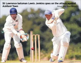  ?? Picture: Andy Jones FM4456079 ?? St Lawrence batsman Lewis Jenkins goes on the attack against Ashford Town