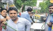  ?? PTI ?? Congress workers protest fuel price hike in New Delhi Tuesday.