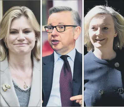  ??  ?? Justine Greening Michael Gove and Liz Truss, who all feature in the new Cabinet.