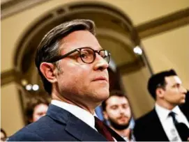  ?? NATHAN HOWARD/GETTY IMAGES ?? House Speaker Mike Johnson spoke with members of the media following passage of a series of foreign aid bills April 20 in Washington, D.C.