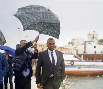  ?? ?? STORM THREAT: James Cleverly in Lampedusa Port on a trip to Italy on Wednesday.