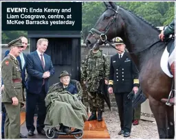  ??  ?? EVENT: Enda Kenny and Liam Cosgrave, centre, at McKee Barracks yesterday