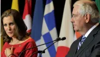  ?? AFP ?? Canadian Foreign Minister Chrystia Freeland and US Secretary of State Rex Tillerson at a press conference in Vancouver. —