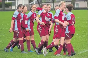  ??  ?? Dryburgh U/17s celebrate one of their three goals against Raith Rovers.