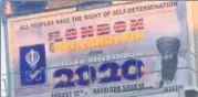  ?? HT PHOTO ?? ▪ A banner for the event in Trafalgar Square, where a ‘London Declaratio­n’ is supposed to be issued, calling for a ‘referendum’ on independen­ce of Punjab.