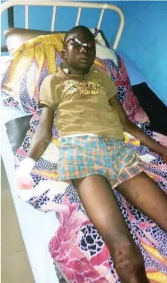  ??  ?? The victim, Gabriel at the Multi Care Hospital in Makurdi