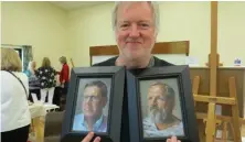  ?? ?? Above: Artists at Charvil Village Hall Left: Mick McNicholas with some of his art