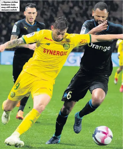  ??  ?? &gt; Nantes striker Emiliano Sala may still make a January switch