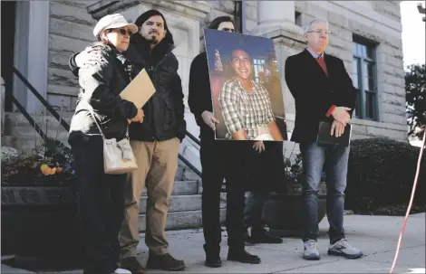  ?? AP PHOTO/ALEX SLITZ ?? Belkis Terán (left) Daniel Paez (second left) Pedro Terán (second right) and Joel Paez (right) family members of Manuel Esteban Paez Terán, stand during a press conference, on Monday in Decatur, Georgia.