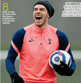  ??  ?? Loan applicatio­n: Bale has worked his way back to fitness after a slow start and seems happy at Spurs