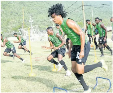  ?? FILE ?? Jamaica’s Reggae Boyz in a training session at The University of the West Indies (UWI)/Jamaica Football Federation/Captain Horace Burrell Centre of Excellence at The UWI, Mona campus, in St Andrew on Tuesday, August 27, 2019.