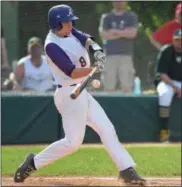 ?? ERIC BONZAR — THE MORNING JOURNAL ?? Avon’s Tommy Kocar drives in a run in a district final against Amherst.