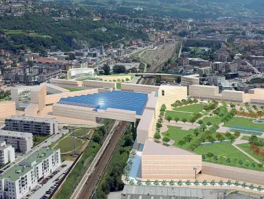  ??  ?? Progetti Accanto, l’idea messa su carta dall’architetto Vittorio Gregotti per la riqualific­azione delle aree industrial­i dismesse di Trento Nord Sotto, il famoso Cubo sorto a San Candido