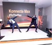  ??  ?? Dr. Benon and Gobe Mbayi posing to signify speed #Tothemax