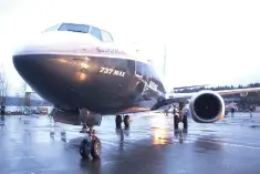  ?? — Reuters photo ?? A Boeing 737 MAX 8 sits outside the hangar during a media tour of the Boeing 737 MAX at the Boeing plant in Renton, Washington. Battling its biggest crisis in years, the world’s largest aircraft manufactur­er is under pressure to convince global regulators that the aircraft can be safely recertifie­d to fly again.