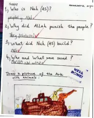  ??  ?? Guilty: Bernhardt and Talbi outside court. Inset: Pupil’s homework about Noah’s Ark