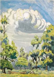  ??  ?? Charles E. Burchfield (1893-1967), Clouds and Trees under Blue Skies, ca. 1920s. Watercolor on paper, 26½ x 19 in. Courtesy Swann Auction Galleries. Estimate: $15/20,000 SOLD: $23,750