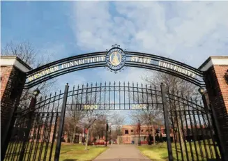  ?? Hearst Connecticu­t Media file photo ?? The entrance gates to Western Connecticu­t State University midtown campus at 181 White St. in Danbury, Conn.