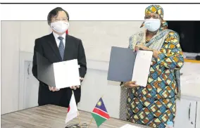  ??  ?? Good cause… Japan ambassador to Namibia Harada Hideaki and deputy prime minister Netumbo Nandi-Ndaitwah.