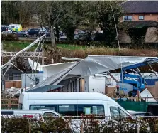  ?? ?? SHOWSTOPPE­R: The wrecked production tent on the ITV set at Gwrych Castle after Storm Arwen blew through