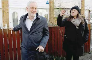  ?? — AFP ?? Britain’s main opposition Labour Party leader Jeremy Corbyn leaves his home in London on Wednesday.