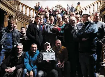  ??  ?? The cast and crew taken on the famous staircase in Loftus Hall.