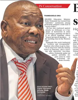  ?? Picture: SIMPHIWE NKWALI ?? EDUCATION FIRST: Higher Education Minister Blade Nzimande
