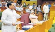  ??  ?? Haryana excise and taxation minister Capt Abhimanyu tabling the Goods and Services Tax Bill, 2017, during a special oneday session of the Vidhan Sabha in Chandigarh on Thursday. HT PHOTO