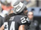  ?? Mark Zaleski / Associated Press ?? Marshawn Lynch flipped a double bird in view of a CBS camera Sunday.