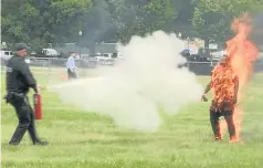  ?? Picture: SUPPLIED ?? HORRIFIC SIGHT: Arnav Gupta, who set himself on fire near the White House with disturbing footage showing him engulfed in flames, manages to stand upright before security runs towards him to extinguish the flames.
