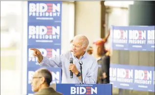  ?? Joshua Lott / Getty Images ?? Former vice president and 2020 Democratic presidenti­al candidate Joe Biden speaks during a campaign event on Tuesday in Ottumwa, Iowa.