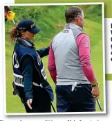  ??  ?? Embrace: E Storey and Westwood celebrate (right), while his girlfriend caddie offers a cheeky pat of e encouragem­ent (left)