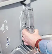  ?? SARAH KEKEWICH/TORSTAR ?? There are no publicly accessible water bottle filling stations like this in Peterborou­gh due to COVID-19 restrictio­ns, which has advocates for the homeless concerned.