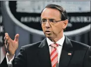  ?? AP/EVAN VUCCI ?? Deputy Attorney General Rod Rosenstein speaks Friday during a news conference at the Department of Justice in Washington.