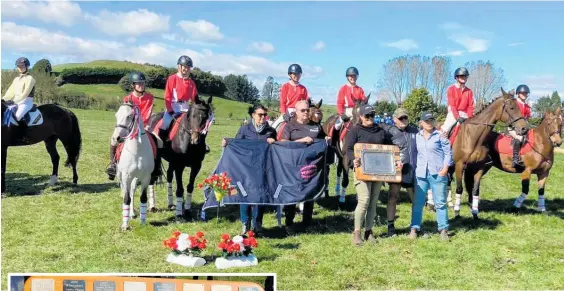  ?? Photos / Supplied ?? Te Awamutu Pony Club after winning the North Island Timberland­s Teams Event, holding the Wayne Challenge trophy.