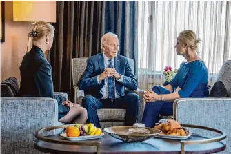  ?? Official White House/Adam Schultz ?? President Joe Biden met Thursday with Yulia and Dasha Navalnaya, the widow and daughter of Russian political opposition leader Alexei Navalny, whose death was announced last Friday.