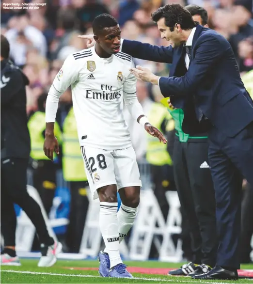  ??  ?? Opportunit­y...Solari has brought Vinicius Junior into the side