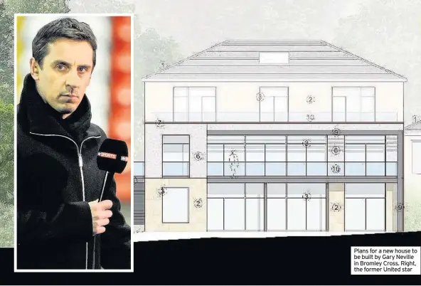  ??  ?? Plans for a new house to be built by Gary Neville in Bromley Cross. Right, the former United star