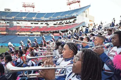  ?? GARRETT E MORRIS VIA AP ?? Members of the Tennessee State University marching band, known as the Aristocrat of Bands, perform in Nashville last year.