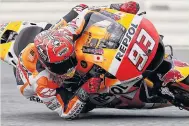  ??  ?? MANDATORY MotoGP 2017 World Champion Marc Marquez wears Alpinestar­s Air Tech suit on track