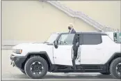  ?? EVAN VUCCI — THE ASSOCIATED PRESS ?? President Joe Biden gets into a Hummer at the General Motors Factory ZERO electric vehicle assembly plant in Detroit on Wednesday.