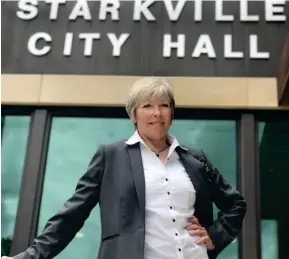  ?? (Photo by Ryan Phillips, SDN) ?? Mayor Lynn Spruill stands in front of City Hall on Tuesday, which marked a full year since she was sworn in as the city’s first female mayor